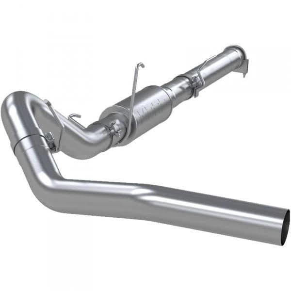 Cargue la imagen en el visor de la galería, Show the Sixty-Six 5&quot; CAT-Back Exhaust Kit 409SS installed on a 2004.5-07 Dodge Ram Cummins 5.9L. The image should highlight the robust, polished appearance of the stainless steel and illustrate how seamlessly it integrates into the vehicle, enhancing both performance and aesthetics.
