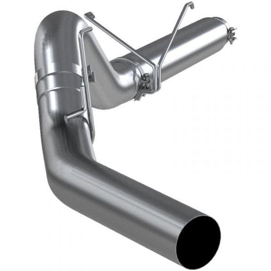 Showcase the 2007.5-09 Sixty-Six 5" DPF-Back Exhaust Kit installed on a Dodge Ram Cummins 6.7L. Focus on the sleek design and the quality finish of the exhaust system, highlighting its seamless integration with the vehicle's overall aesthetics.