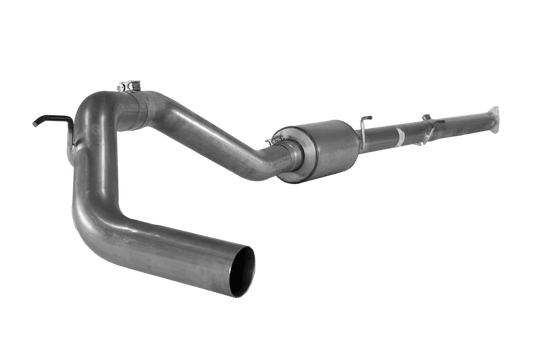 A sleek 2016-19 Sixty-Six 4" Performance Exhaust Kit made of aluminized steel, perfectly suited for the Nissan Titan XD. The image emphasizes the kit's robust construction and the promise of an exhilarating driving sensation.