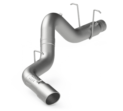 A pristine 2020-22 Sixty-Six 5" DPF-Back Exhaust Kit, showcasing its robust construction and design. The image emphasizes the kit's compatibility with the GM/Chevy Duramax L5P, symbolizing a perfect blend of performance and design.