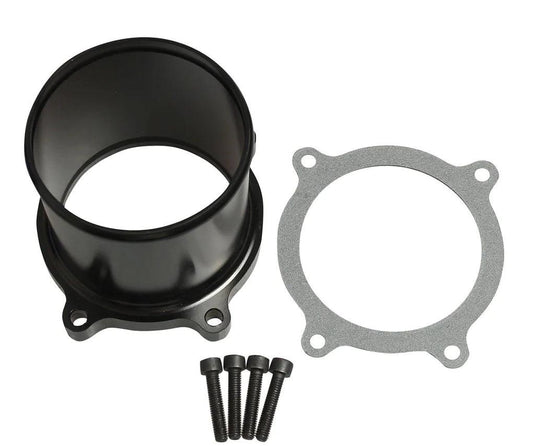 EGR Valve Delete Kit for Dodge Ram Cummins 2007-2017, highlighting the durable black aluminum part and included installation accessories. Designed for simple setup, the image emphasizes the kit's precision and compatibility with the Dodge Ram.