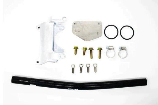 Showcasing the EGR Upgrade Kit for the 2004.5-2005 GM Duramax LLY. The image should depict both kit options (With Up Pipe and Without Up Pipe), highlighting the quality and components included in the kit. Emphasize the robust, reliable design tailored for specific vehicle fitment.